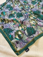 Green and Purple Floral Silk Scarf Honey Brand 31”