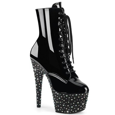 Pleaser Stardance-1020 7'' Platform Lace-Up Ankle Boots Rhinestone Stiletto Heels