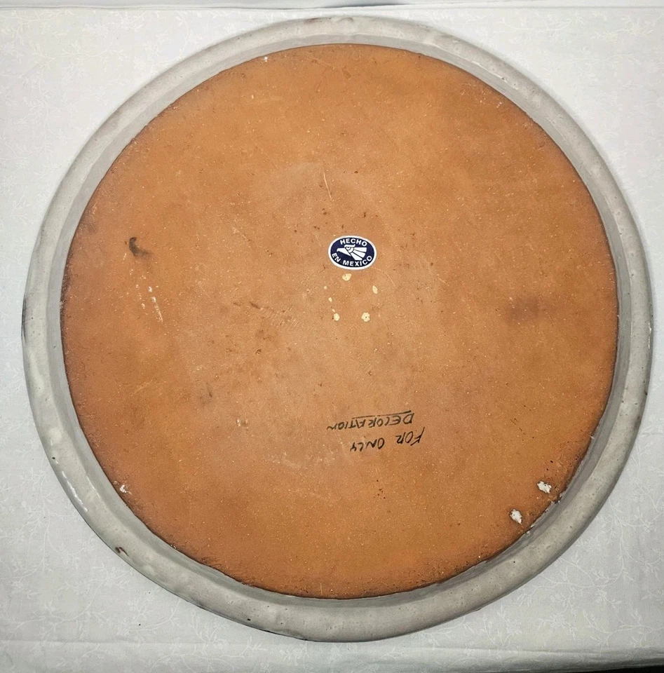 Plato colgante de pared vintage de cerámica de arte popular mexicano pintado a mano 18,5" redondo Foto 4 de 4