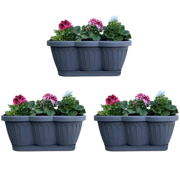 Blumenkasten Balkonkasten Pflanzkasten 3Er Set 40 Cm Anthrazit Mit Untersetzer-image
