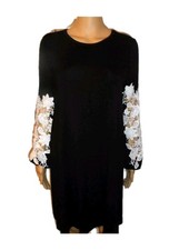 Cute Design History size L black dress white lace sleeves knee length women 