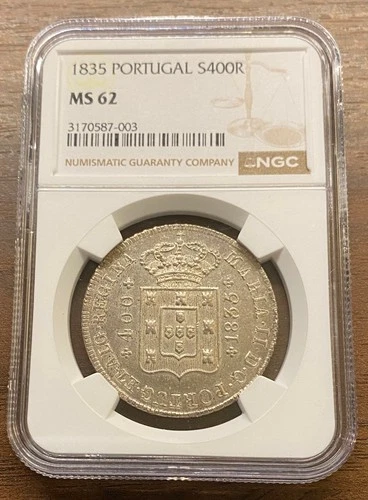 400 Reis 1835, Portugal Maria II. KM-403.2 NGC MS 62, UNC