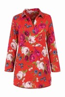 Superdry Womens Shirt Dress Size 10 Red Floral Short Collared Long Sleeve Casual