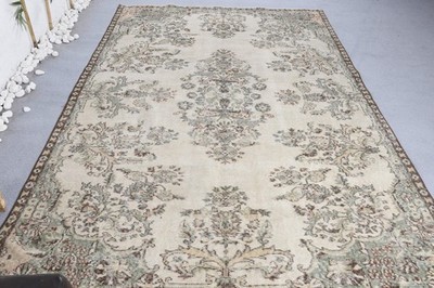 5,7x8,8 ft Turkish Rug, Vintage Rug, Beige Ikat Wool Rug
