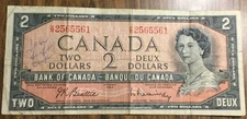 1954 BANK OF CANADA TWO DOLLARS 2$ BANK NOTE