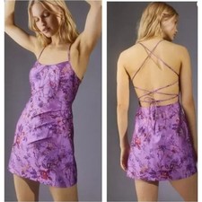 Urban Outfitters UO Electric Heart Floral Mini Dress Purple Strappy Backless