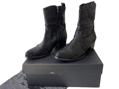 INK 923 Montone Laminato Nero Black Leather Designer Boots Size 41 / 10 US Italy