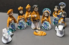 Vintage Mexican Tonala Nativity Set Burnished Pottery Folk  Art 11 Piece 4.5"H
