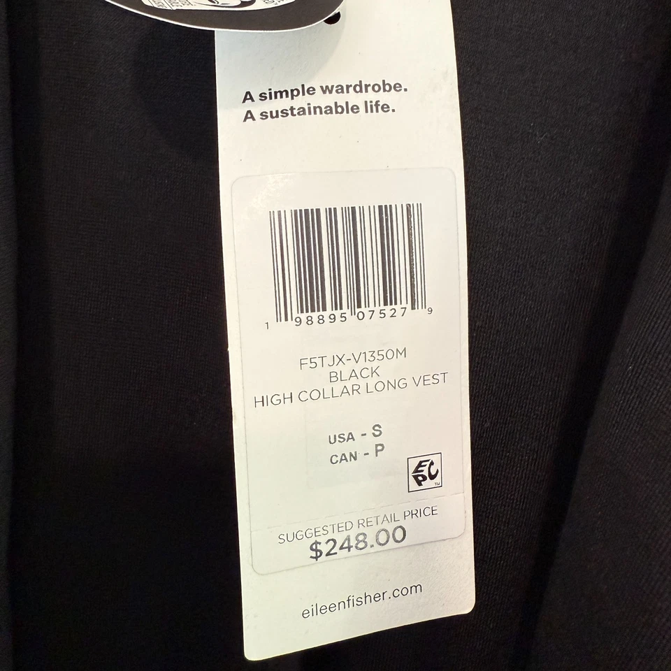 Chaleco largo cuello alto Eileen Fisher para mujer pequeño bolsillos abiertos sin mangas orgánico Foto 3 de 4