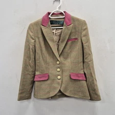 Holland Cooper Knightsbridge Brown Tweed Hacking Suede Collar Blazer Jacket Uk 8