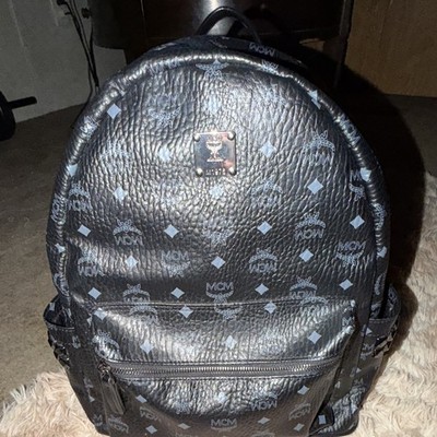 MCM Black Monogram Backpack Silver Hardware Zip Closure Inner Pockets Women