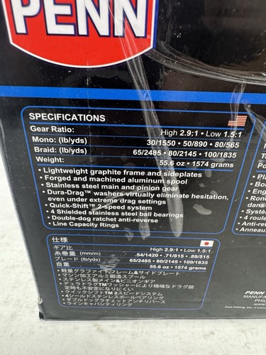Penn Squall 50 VSW Lever Drag 2 Speed Overhead Fishing Reel - Free AU Express @ - Picture 4 of 7