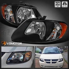 Fits 2001-2007 Dodge Caravan Chrysler Town & Country Black Headlights Lamp LH+RH