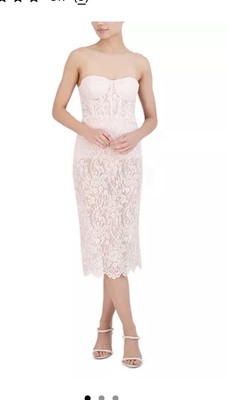 BCBGMAXAZRIA Women's Pink Bodice Floral Illusion Lace Strapless Evening Dress 4 