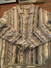 Tosani Vintage XL Multicolor Coogi Style Knit Cardigan Collared Sweater