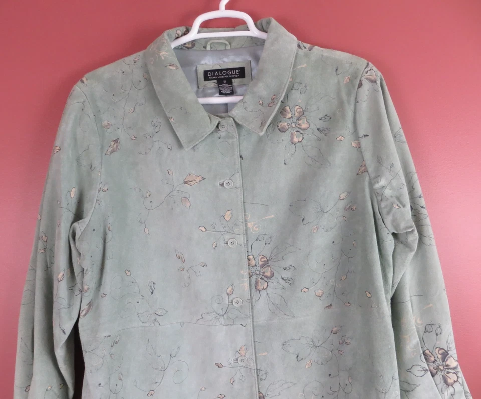 LTR0658-  DIALOGUE Women's Leather Coat Jacket Soft Sage Multi Floral Size 1X - Image 3 of 4