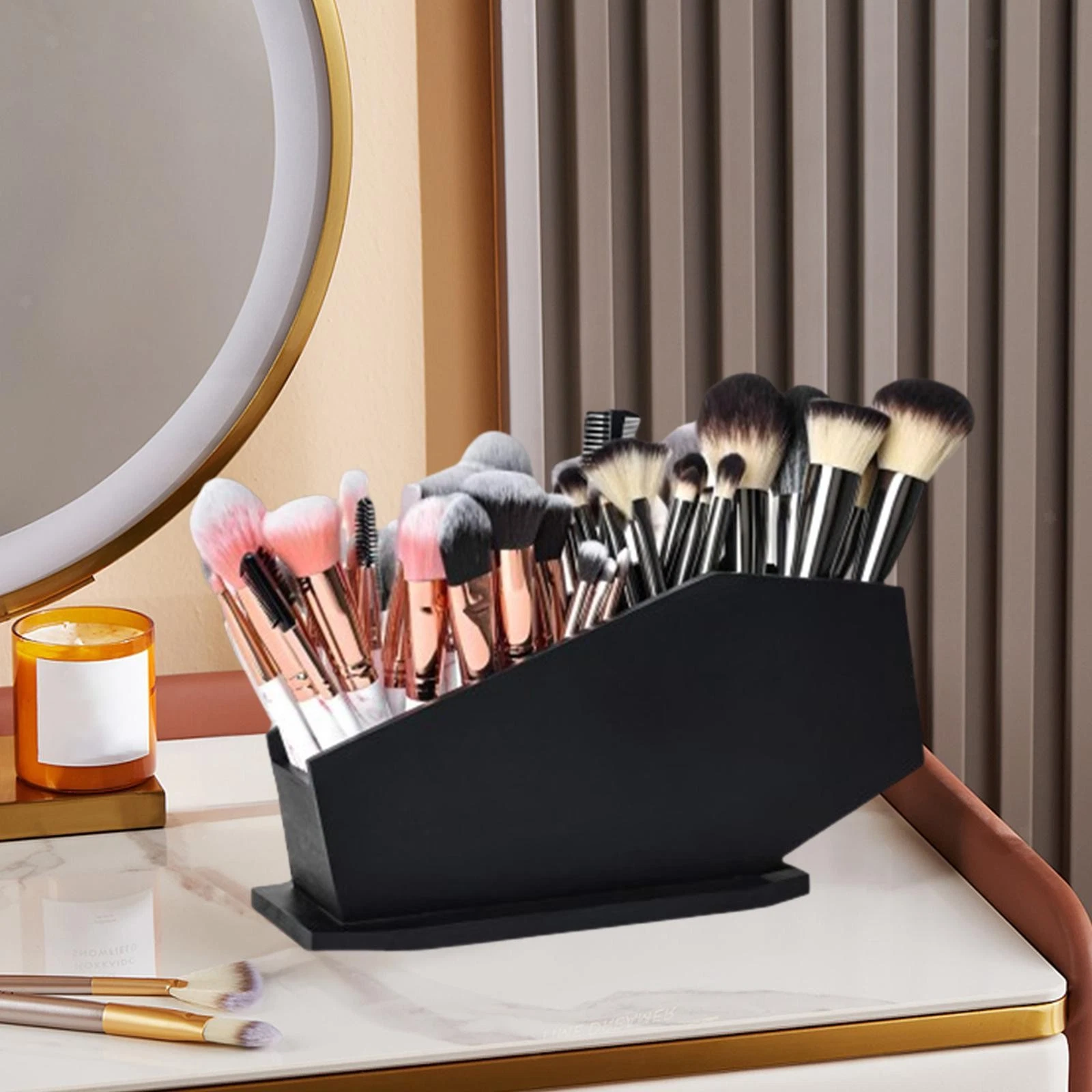 Makeup Brush Holder Sturdy with 4 Compartment for Countertop Home Bathroom