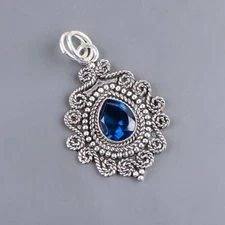 Handmade 925 Sterling Silver Jewelry Pendant London Blue Topaz Gemstone Pendant