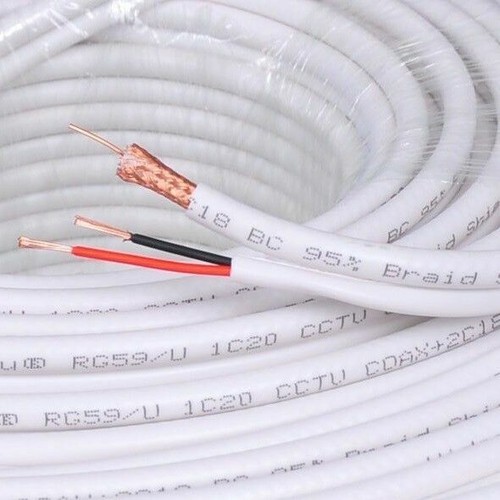 100 m Escopeta Blanca RG59 Cable Coaxial CCTV Cámara de Seguridad CC Alimentación y Vídeo Plomo - Imagen 2 de 5