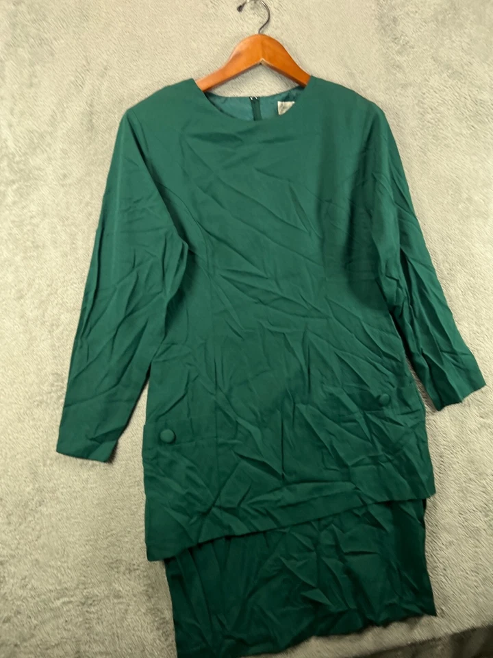 Vestido blusa verde manga larga midi cremallera vintage años 80 Jennifer James para mujer 12 Foto 4 de 4
