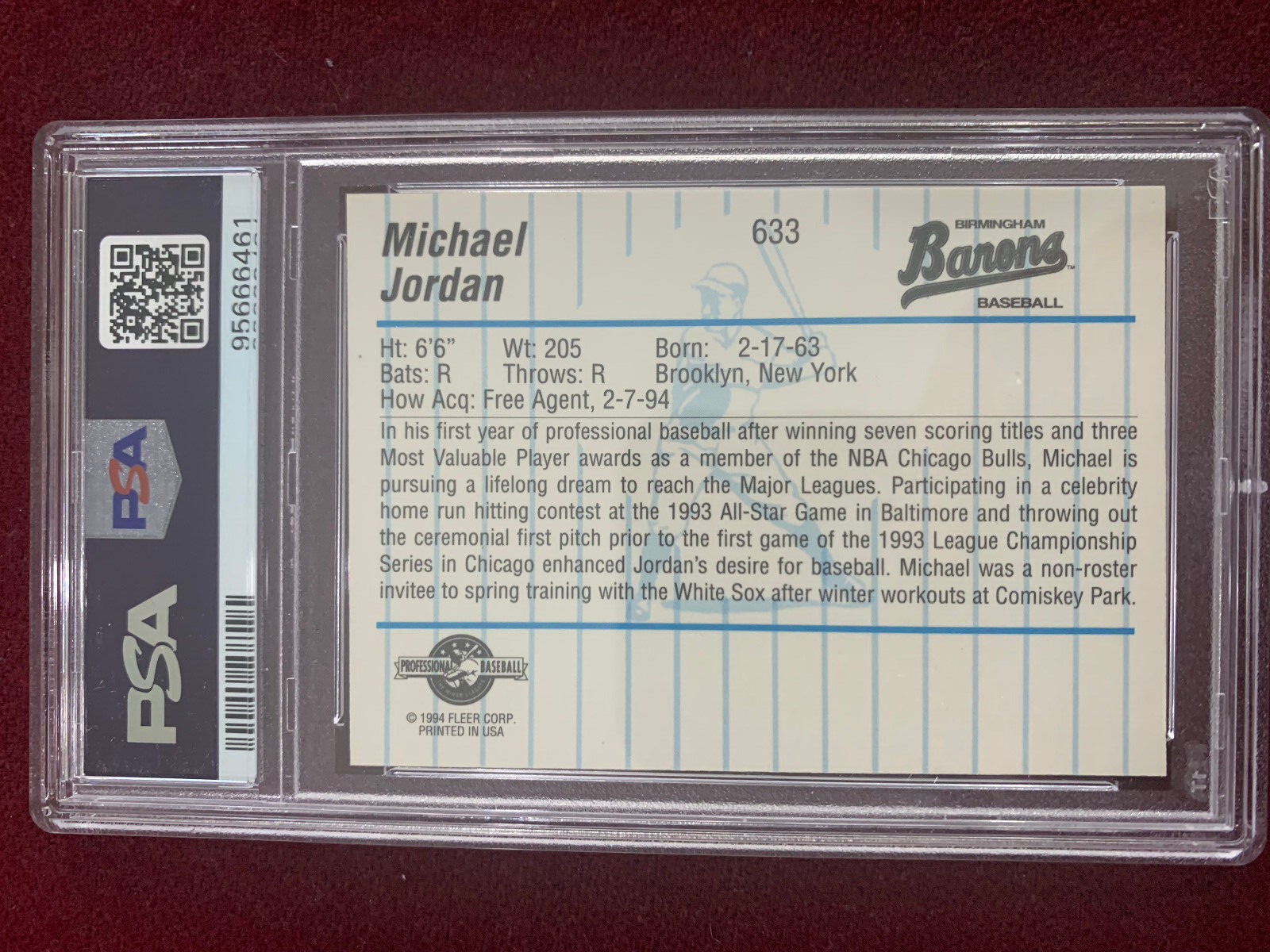 Michael Jordan 1994 Fleer Procards Birmingham Barons Rookie Card PSA 8