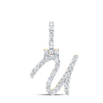 10K Gelbgold echter Diamant Damen Blockschrift schräge Initiale U Anhänger 5/8 Karat