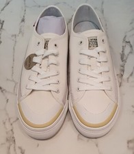 Image of LEVIS Square Low Ld10 Sneakers Brill White Canvas Trainers UK Size 6 RRP £65