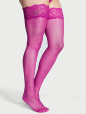 VICTORIA'S SECRET LACE TOP THIGH HIGH HOISERY STOCKINGS RHINESTONE LOGO XS S M L