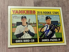 James Pazos Signed 2016 Topps Heritage Card #171 COA RC Greg Bird Rookie Yankees