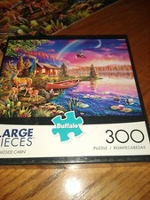 COMPLETE Buffalo Games 300pc Large Piece Jigsaw Puzzle Lakeside Cabin
