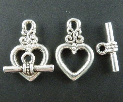 100sets Tibetan Silver Heart Shaped Ring Hook Toggle Clasps 20.5x12.5x2.5mm 1526 - Picture 1 of 2