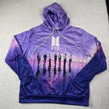 BTS Pullover Hoodie Sweatshirt Adult Size L Purple Long Sleeve K Pop Lightweight