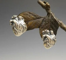 Handmade Unique Sterling Silver Anatomical Heart Tiny Stud Post Earrings Gothic