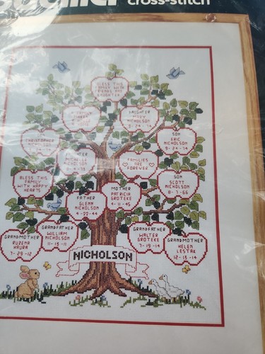 Bucilla Counted Cross-Stitch Kit "Family Tree" 11" x 14" 1991 No. 40577 - Picture 2 of 4