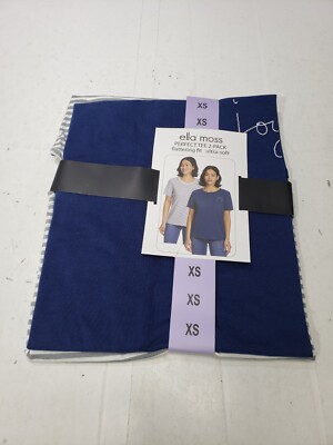 Ella Moss Womens Perfect Tee Flattering Fit Ultra Soft 2 Pack Blue Grey XS NWT