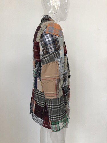 Colorful Tattered Plaid Striped Patchwork Single Breasted Blazer Suit Jacket - Picture 6 of 12