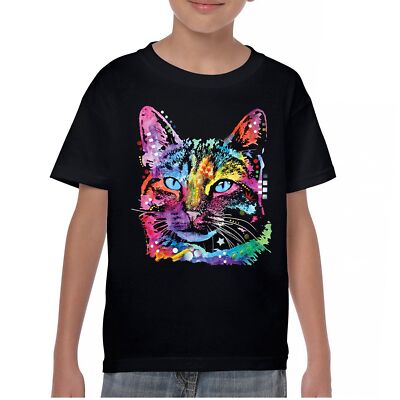 Dean Russo Thoughtful Cat Youth T-shirt Colorful Pet Kitten Eyes Meow Kids