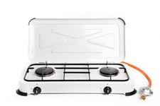 Gaskocher Camping 2 flammig Zündsicherung Campingkocher Gas Kocher Propan weiss