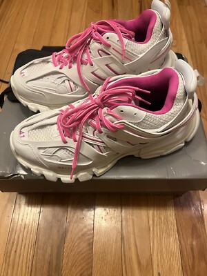 Balenciaga Track Low White Fluorescent Pink Sneakers, Womens
