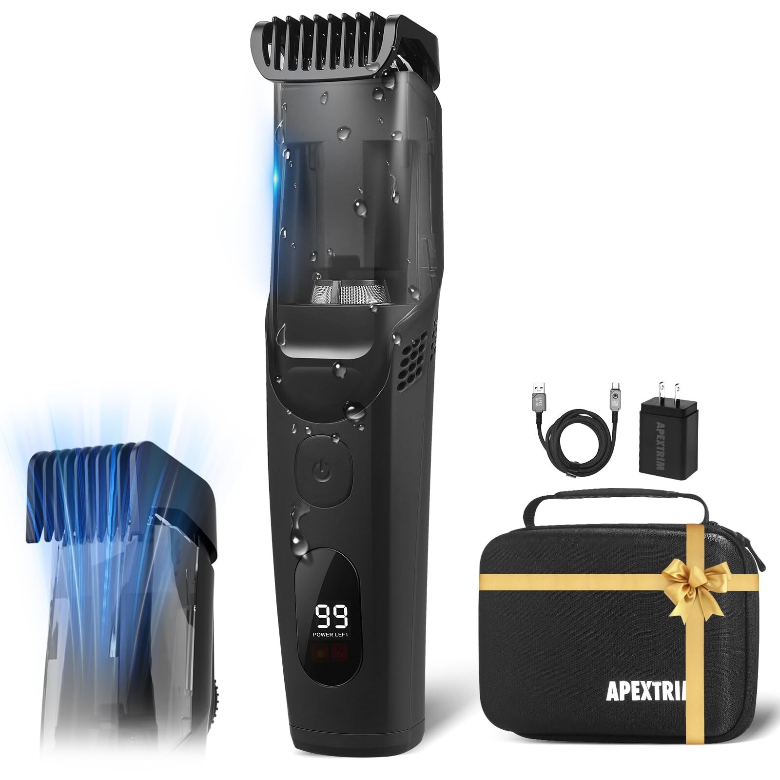 Vacuum Beard Trimmer for Men Rechargeable, IPX6 Waterproof Mustache Trimmer w...