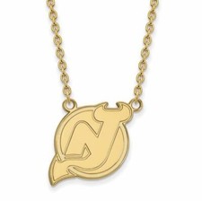 10k Gold NHL New Jersey Devils Large Pendant 18 in Necklace
