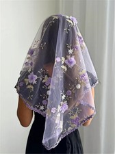 Floral Lilac 3D Flowers Mantilla for Church Mass Chapel Catholic Veils Embroided