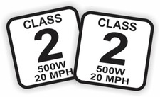 Pair - 2 Square Class 2 E-bike Stickers Electric Bike Decals 500w 20 Mph