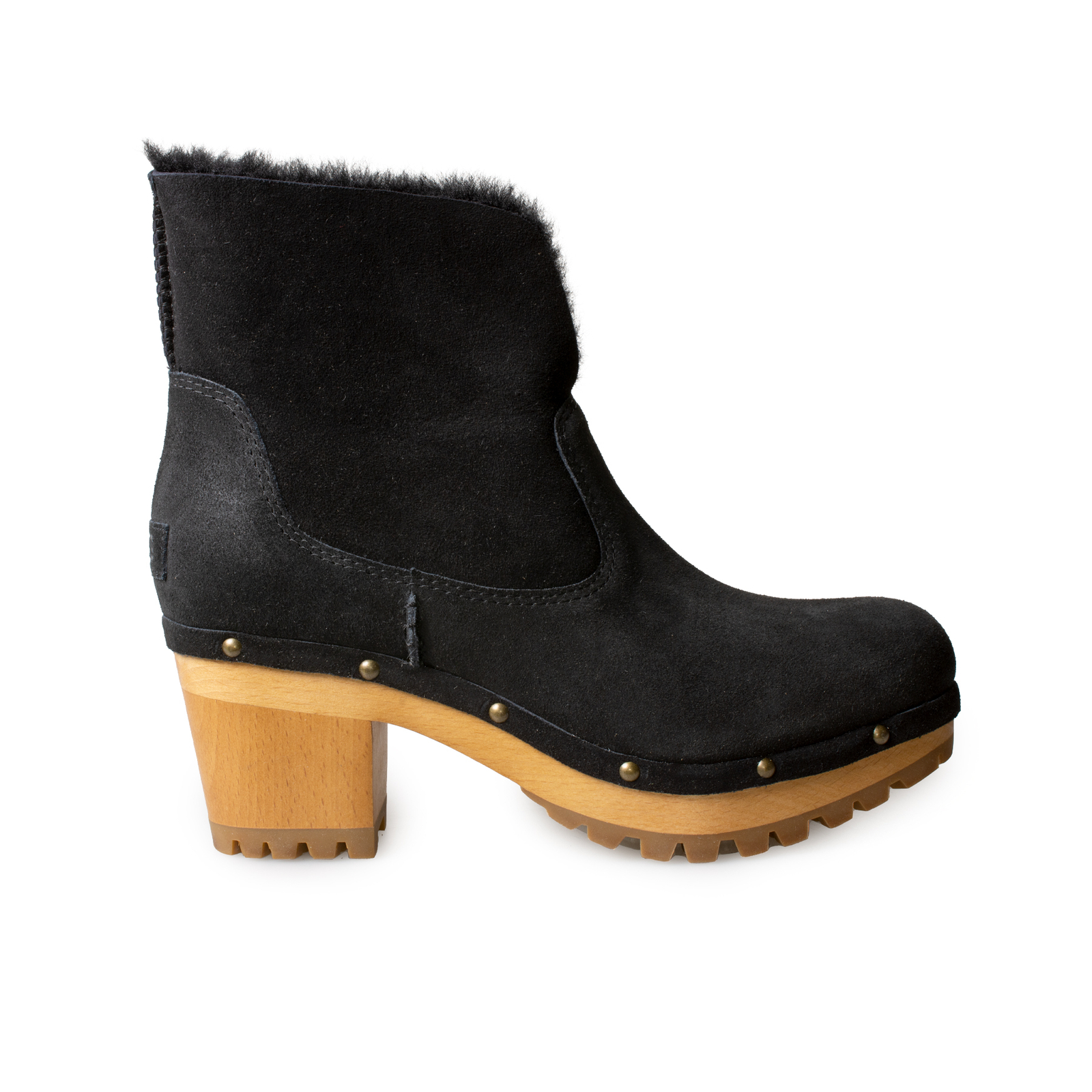 UGG THEBES BLACK SUEDE SHEEPSKIN WOODEN HEEL CLOG WOMEN'S BOOTS SIZE US 10  NEW | eBay