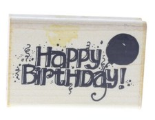Happy Birthday with Balloon Dots Bold Writing Words Wooden Rubber Stamp