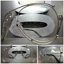 OVERSIZED VINTAGE RETRO HIP HOP Style Clear Lens EYE GLASSES Large Silver Frame