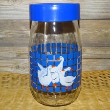 Vintage 1982 Carlton Glass Geese Kitchen Storage Canister Blue and White 1.5L