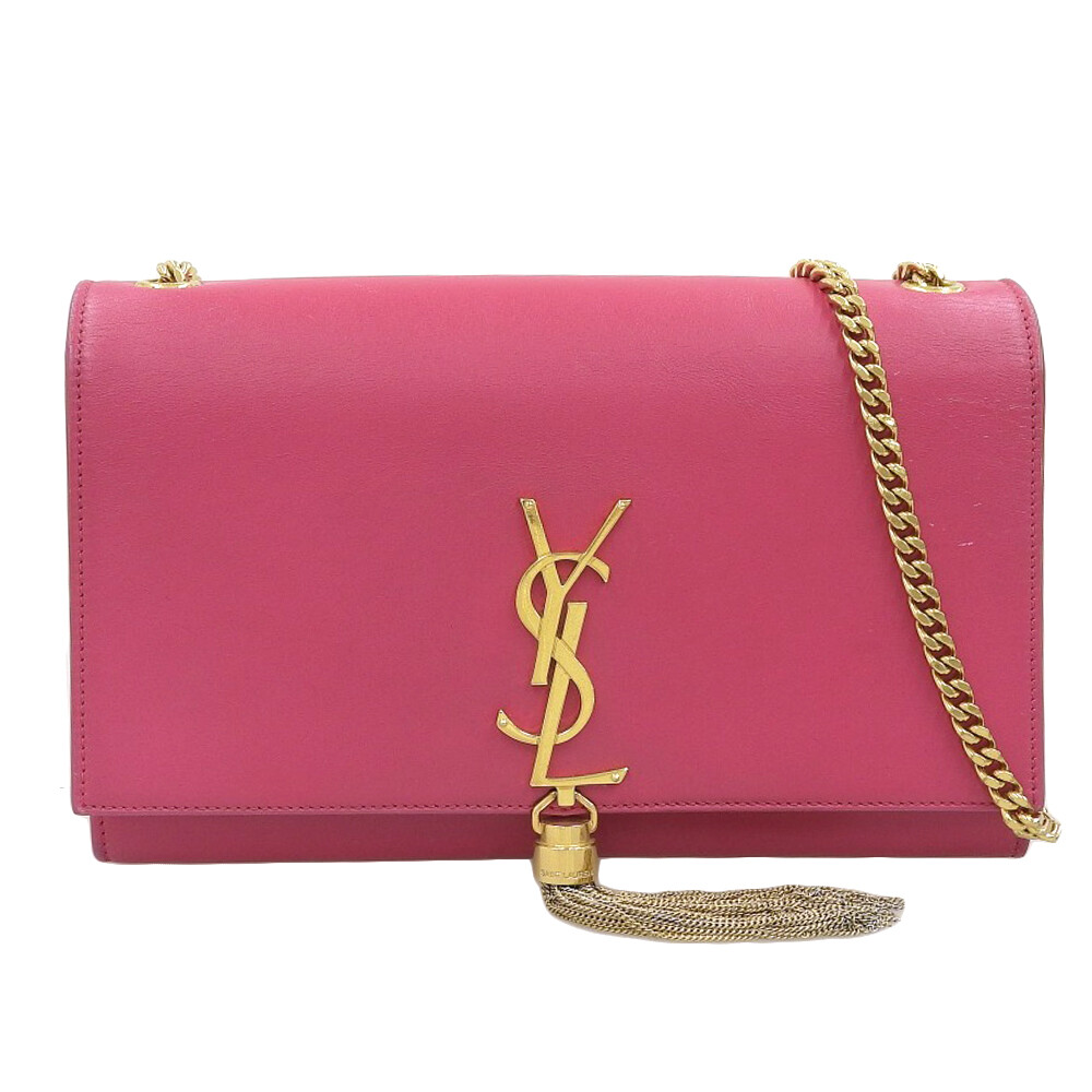 SAINT LAURENT YSL Borsa a tracolla con catena Borsa a tracolla in pelle magenta