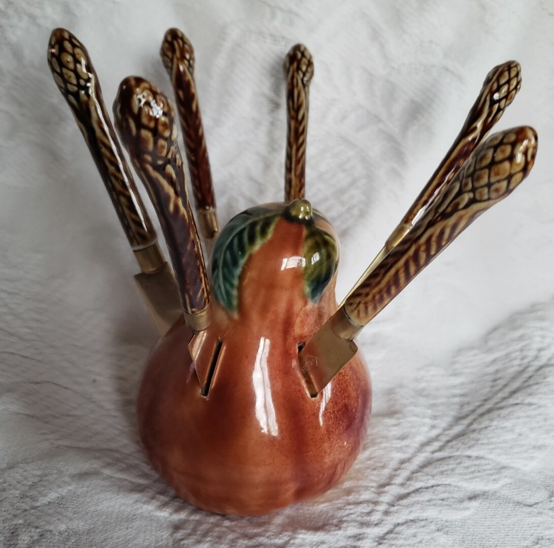 6 Uchatius Bronce Fruit Knives & Majolica Pear Holder Early 1900s Germany VGUC eBay