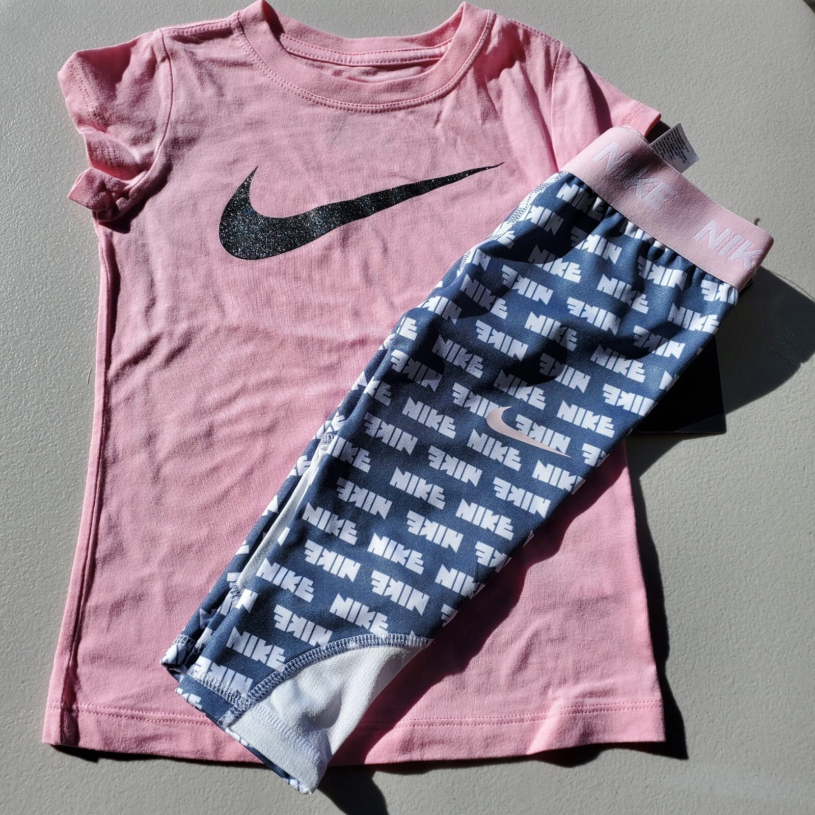 Nike Girls Size 5 Capri Legging & T-Shirt Pink Gray $50 Fall Spring Summer